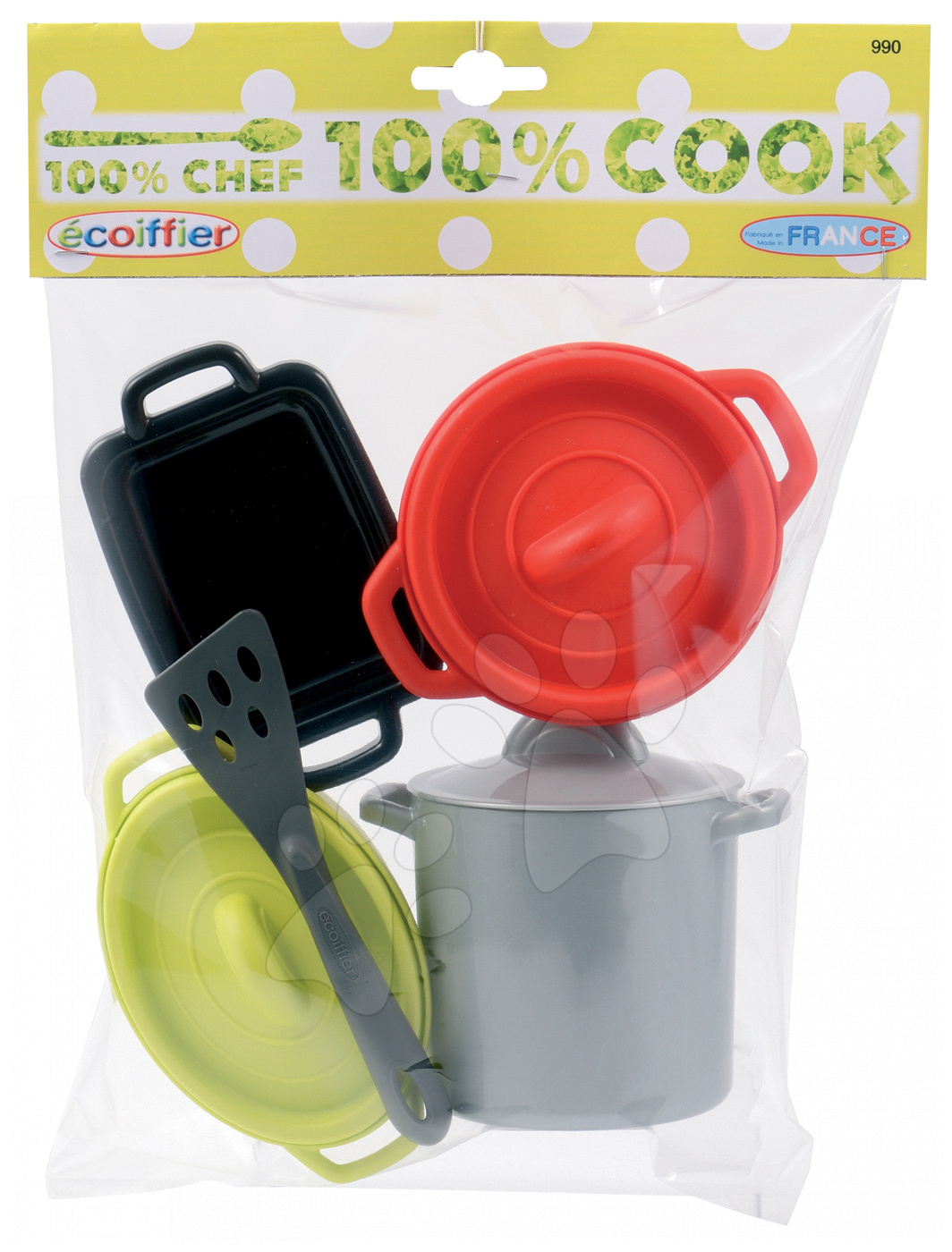 Écoiffier dětské hrnce 100% Chef Cook 990-1 zeleno-červeno-černo-stříbrný